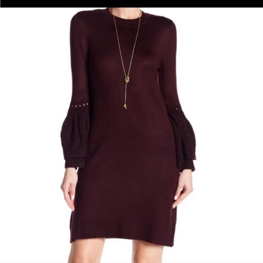 Nwt Eliza J. Knit Sweater Dress Bell Sleeves Burgundy